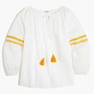 J. Crew Raglan Cotton Popover Top With Embroidered Hem AZ104 Large